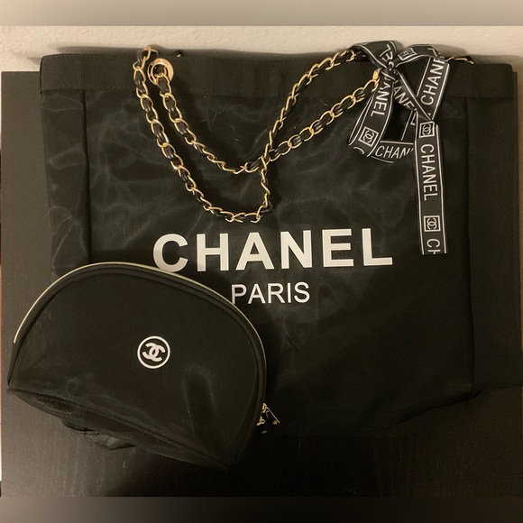 NIP CHANEL Beauty Mesh Tote Bag & Makeup Pouch Set of 2 - Picture 2 of 3